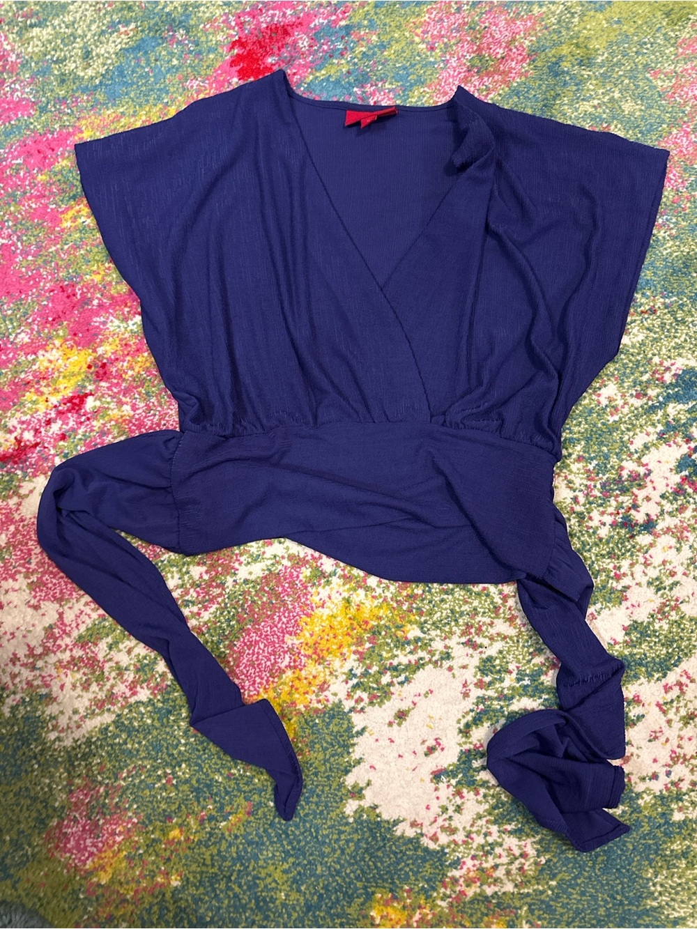 Jennifer Lopez Navy Wrap Front Dolman Sleeve Top